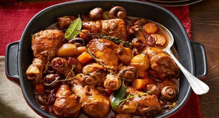 Chicken drumsticks coq au vin