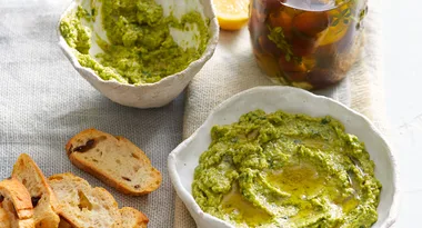 Olive tapenade with toasted baguette slices