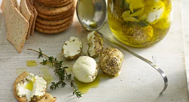 Labne with garlic,  herbs and peppercorns