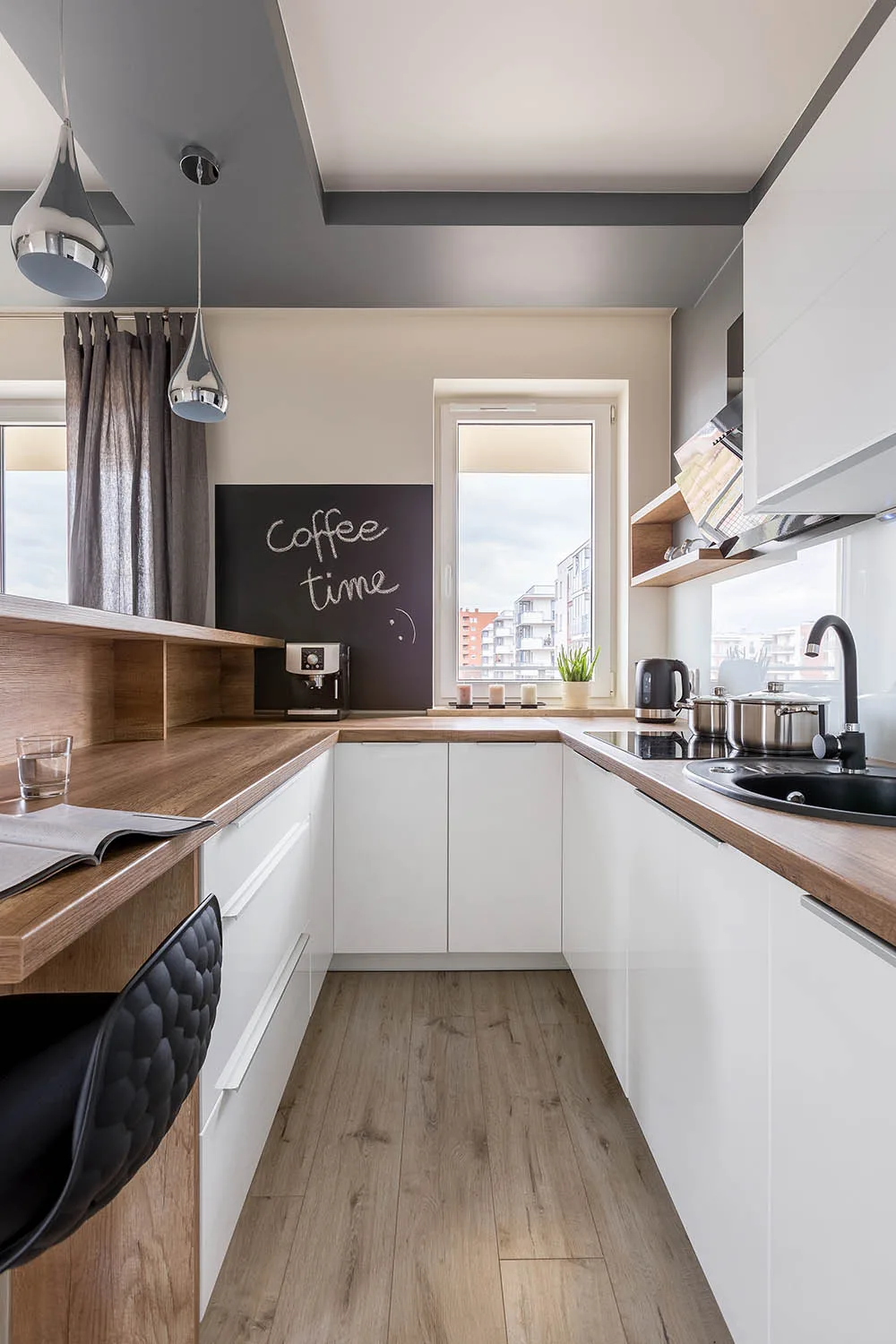 galley kitchen with seating