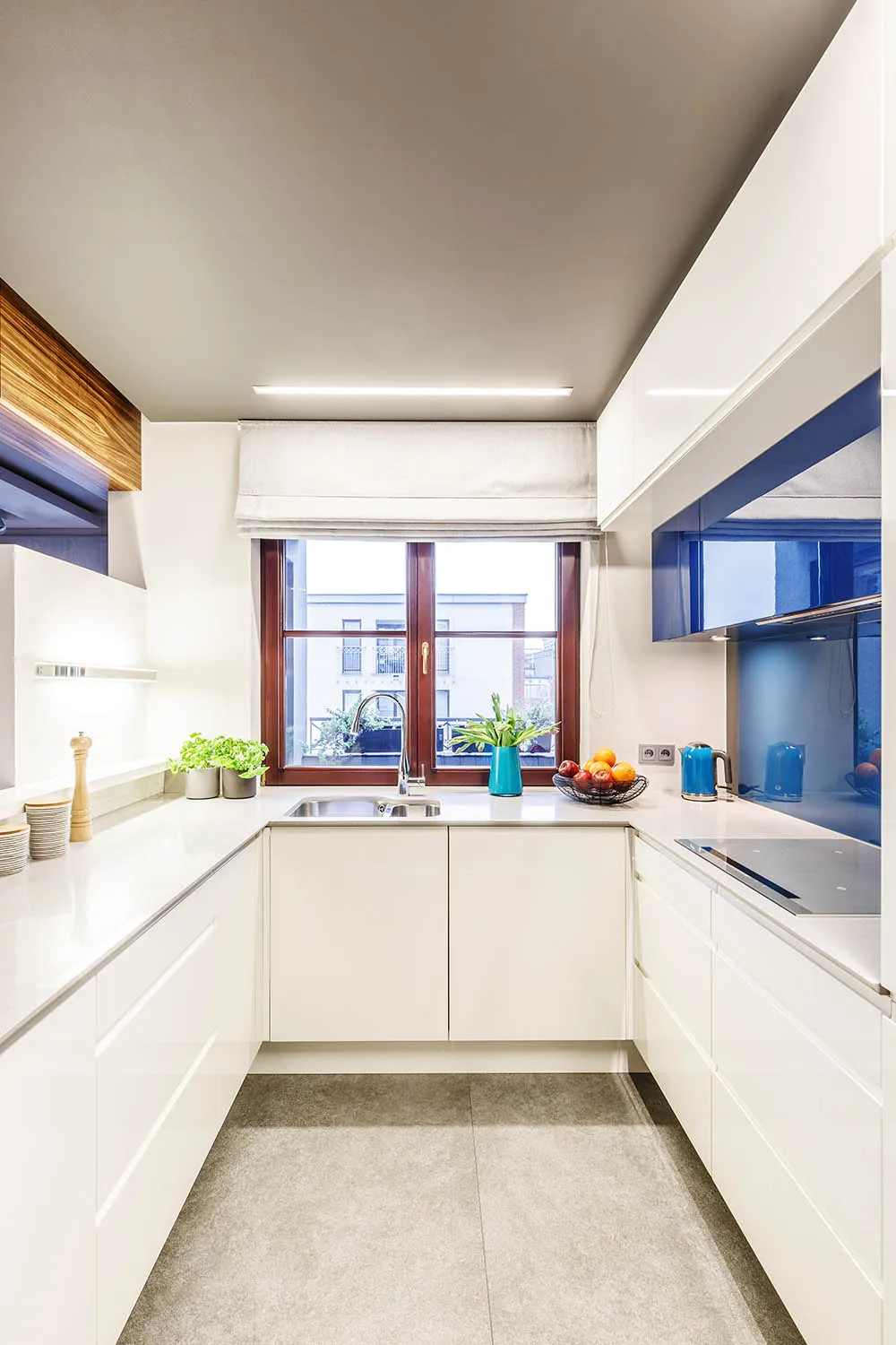 white galley kitchen