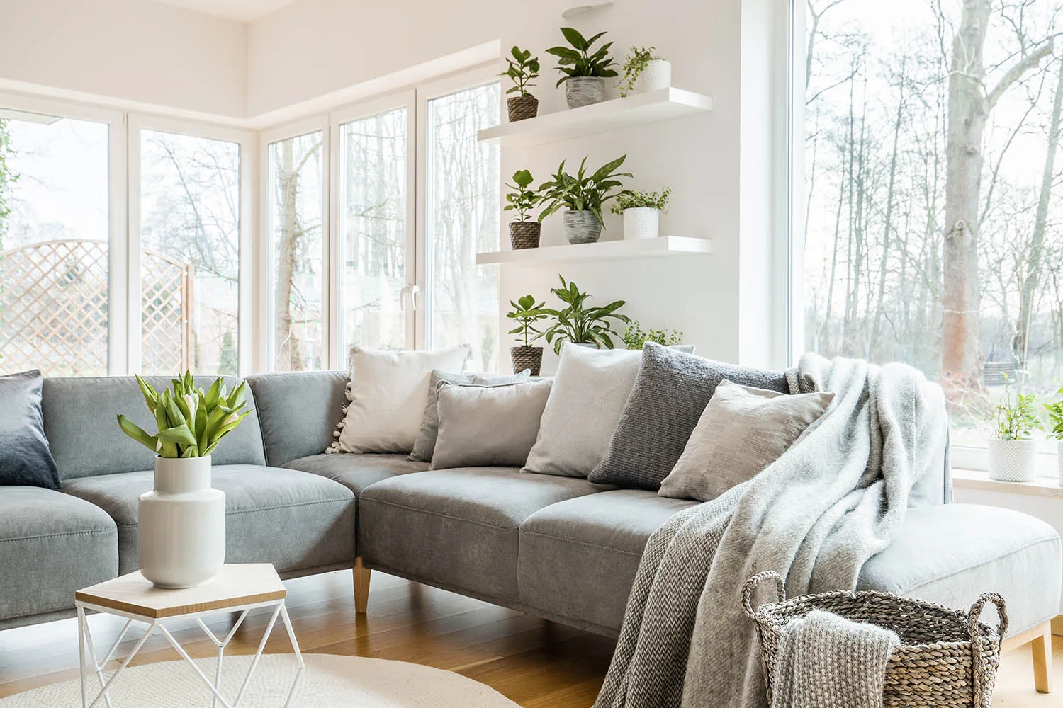 living room decorated for winter