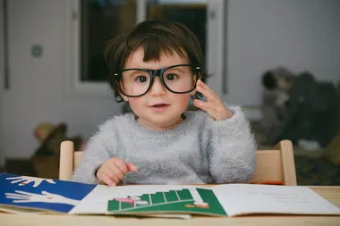 baby wearing glasses