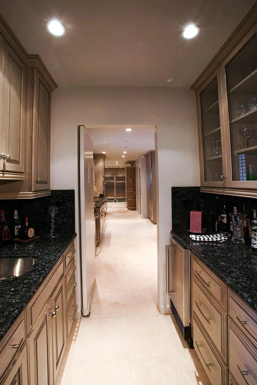 dark galley kitchen