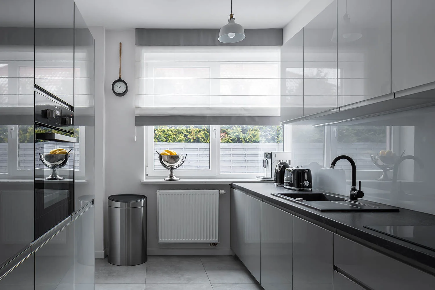 grey galley kitchen