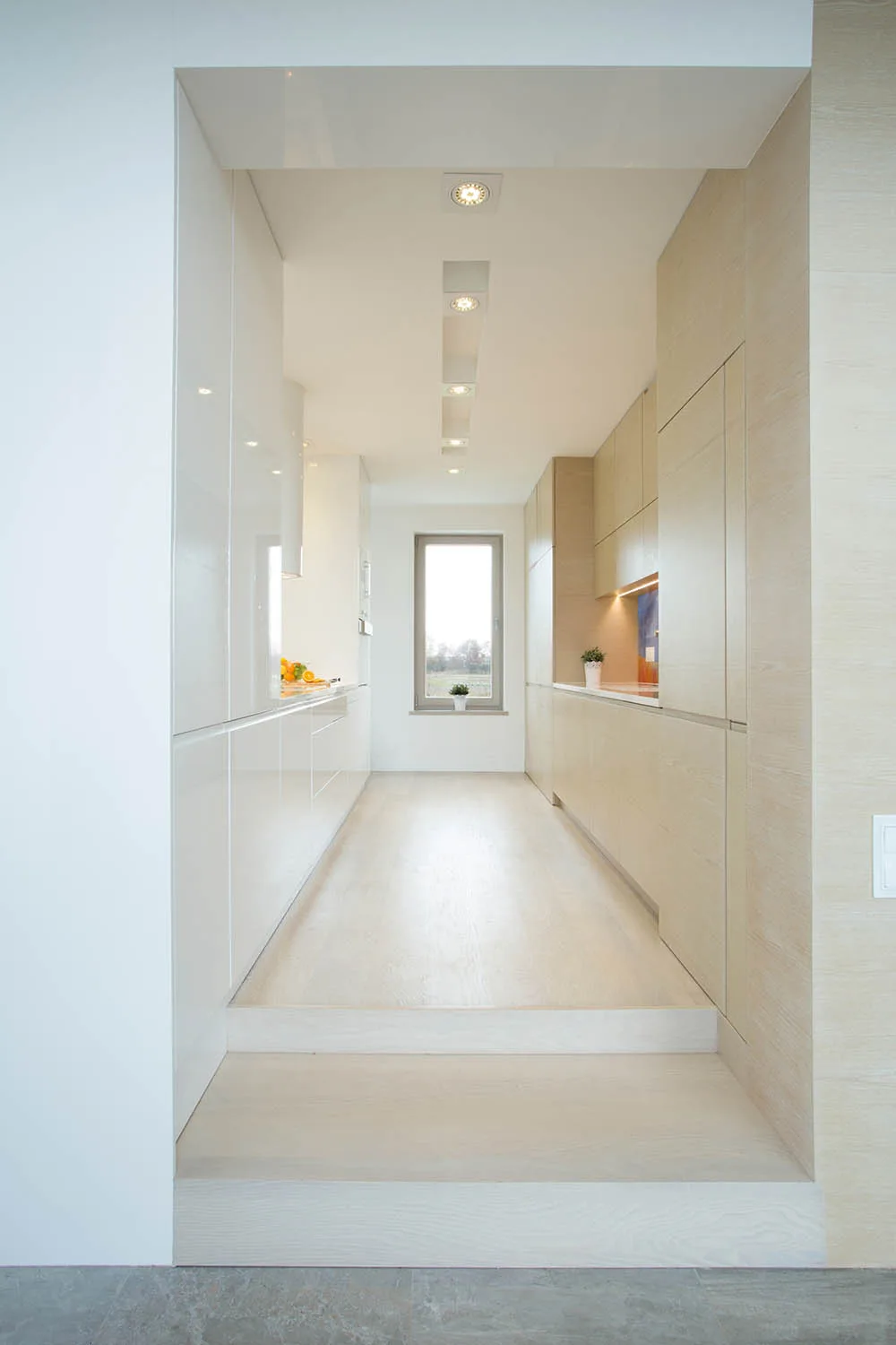 long white galley kitchen