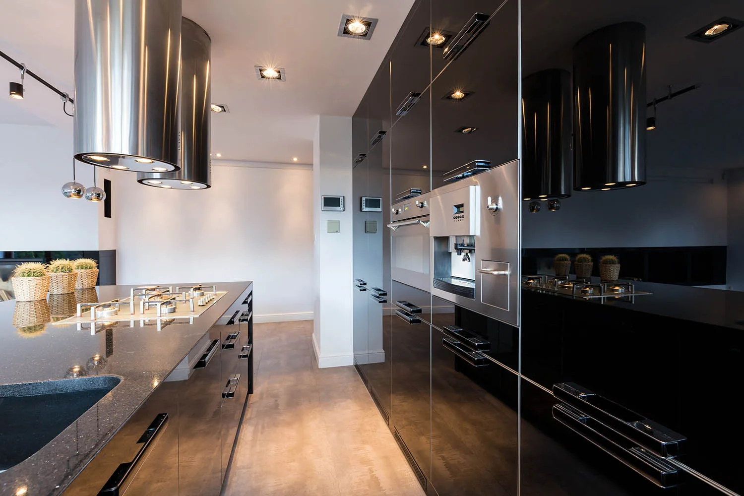 black galley kitchen