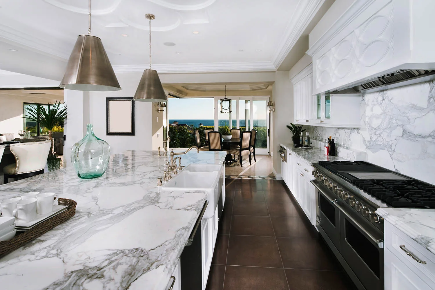 kitchen with marble bench tops