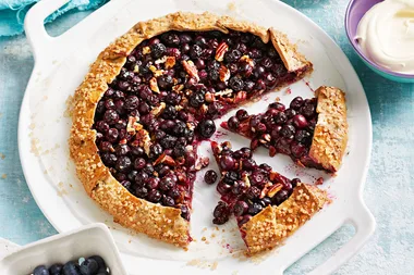 Blueberry, pecan and rosemary open-faced pie