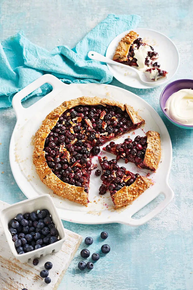 Blueberry, pecan and rosemary open-faced pie