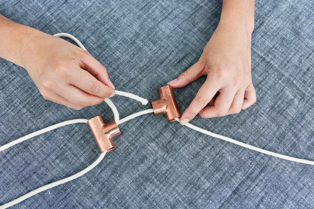 Threading rope through copper tee fitting