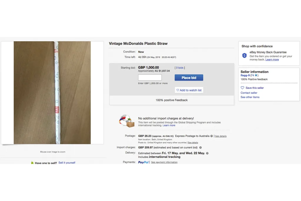 McDonald's straw listing on Ebay