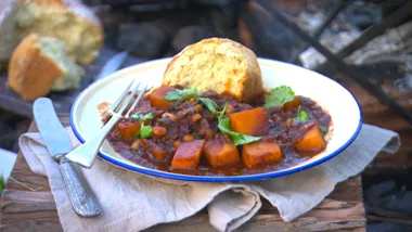 Cowboy brisket with pumpkin & charred chillies