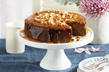 Glazed poppyseed and walnut cake