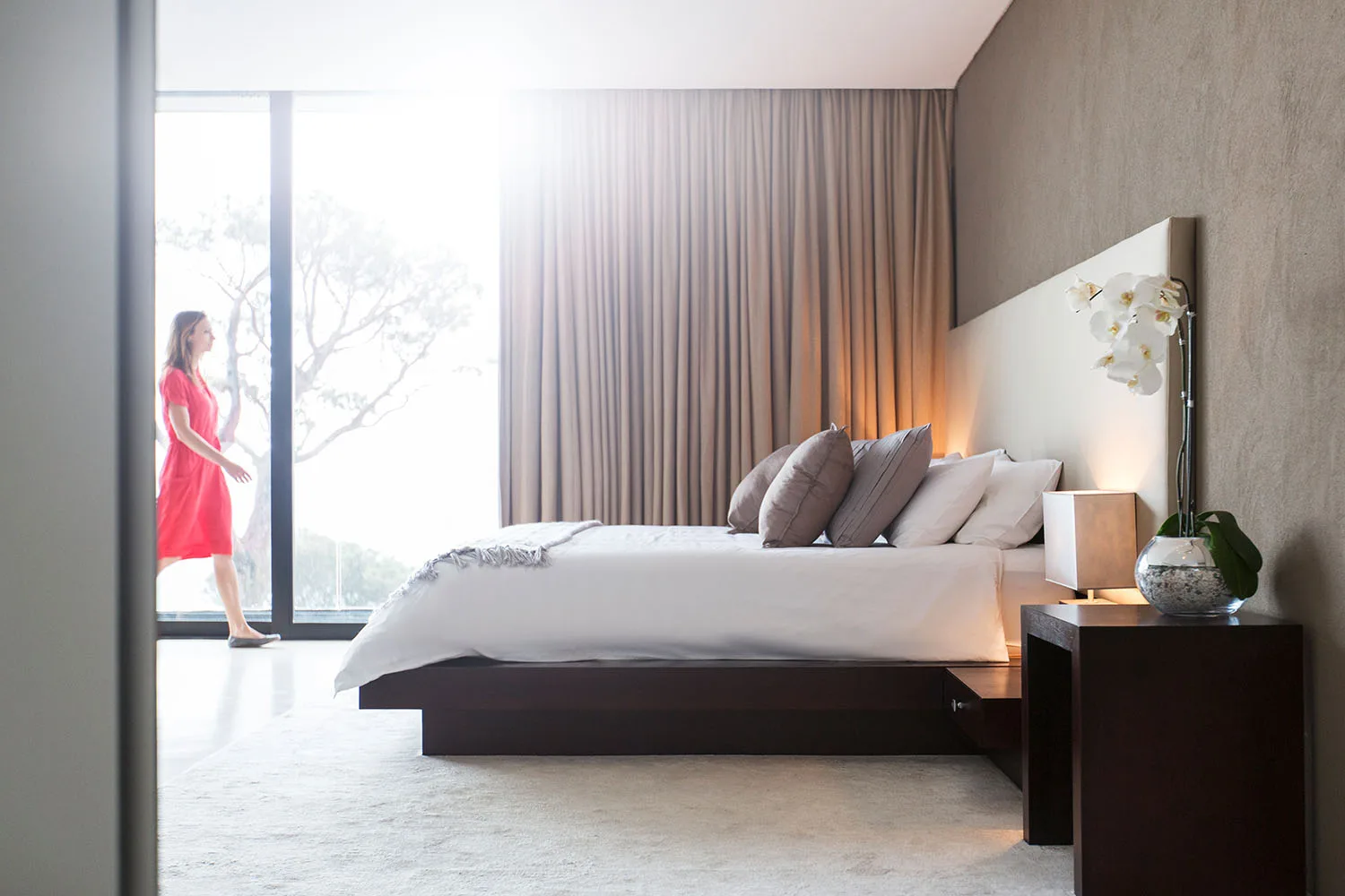 bedroom with heavy curtains