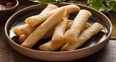 Crispy prawn spring rolls with Nuoc Cham sauce