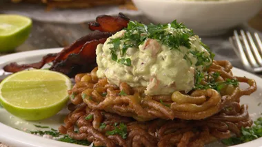 Savoury avocado funnel cakes