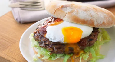 Aussie Lamb Burger with Poached Egg and Tomato Chutney