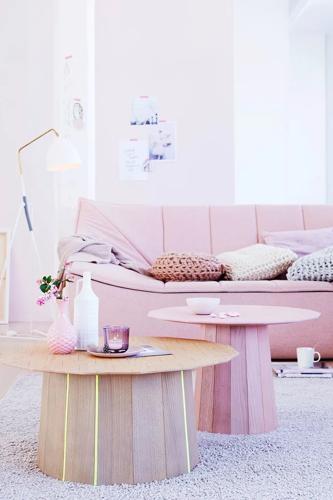 pastel pink living room