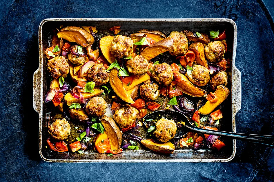 Parmesan meatballs with roasted sweet potato Recipe - Better Homes & Gardens Australia