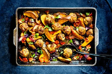 Parmesan meatballs with roasted sweet potato