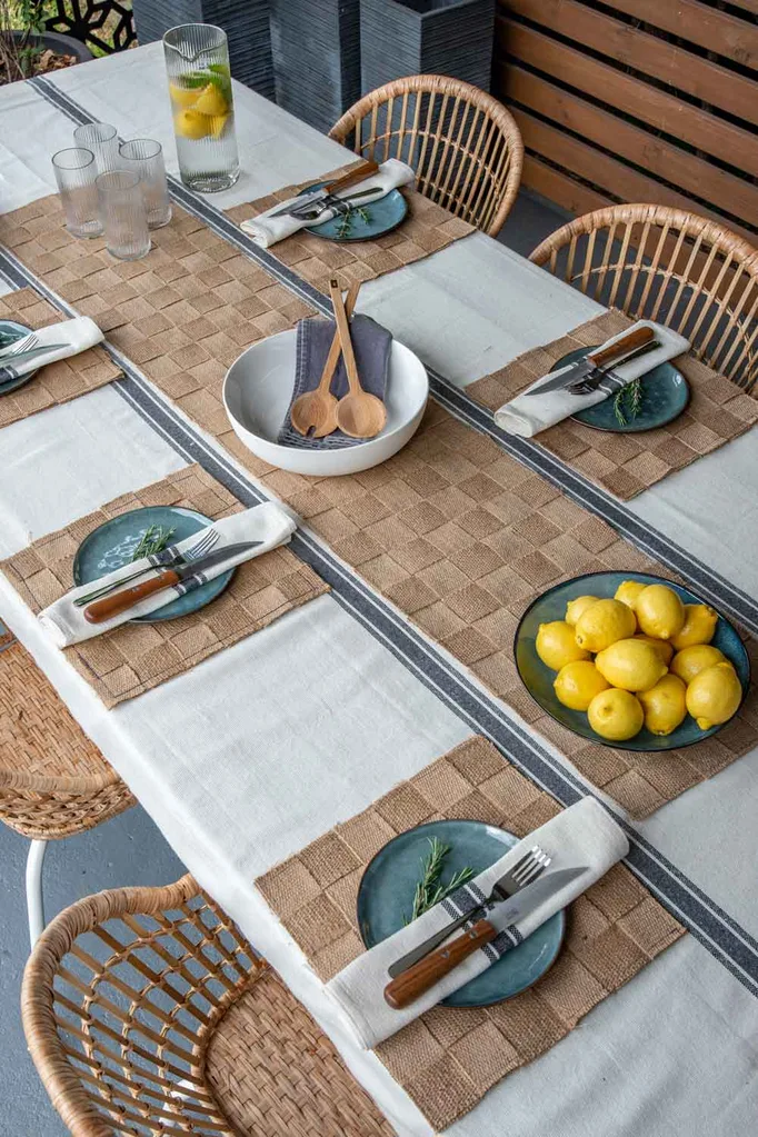 Woven table linen on a lunch setting