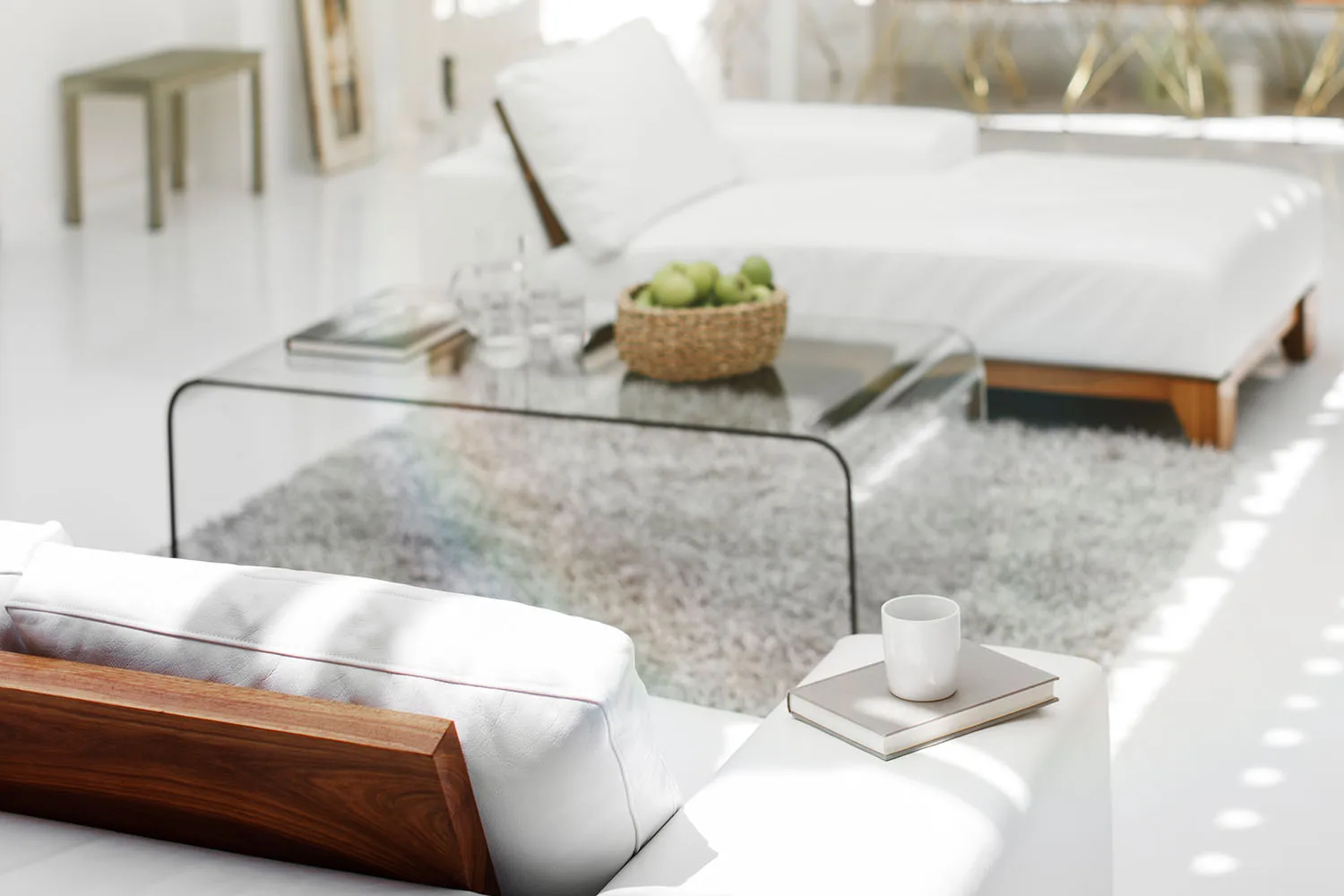 natural light glass coffee table white sofa