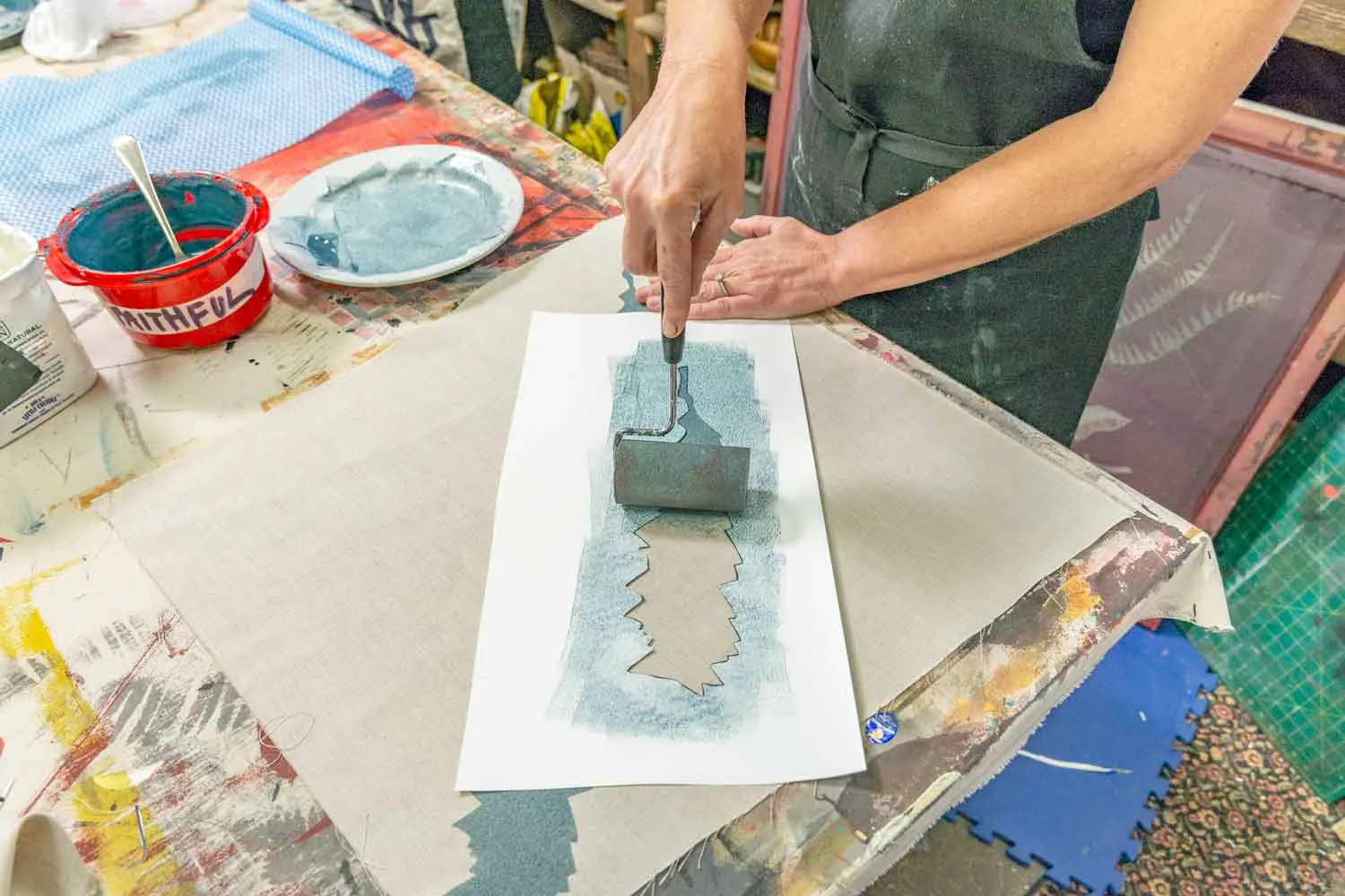 Roll paint on fabric