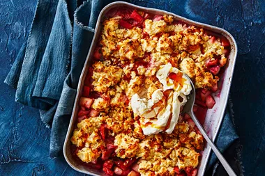 Gluten-free pear and rhubarb cobbler