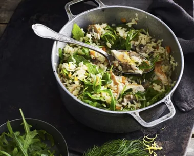Baked chicken and mushroom risotto