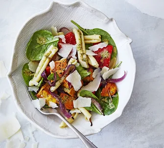 Roasted vegetable pesto pasta