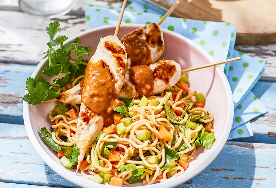Chicken Satay With noodle salad Recipe | Better Homes &amp; Gardens Australia