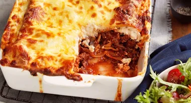 Beef and ricotta lasagne with garden salad