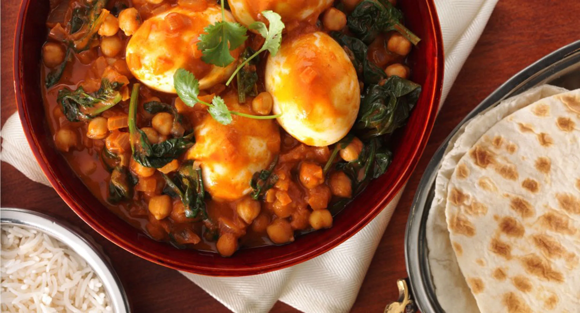 Mild Egg Korma with Chickpeas and Spinach