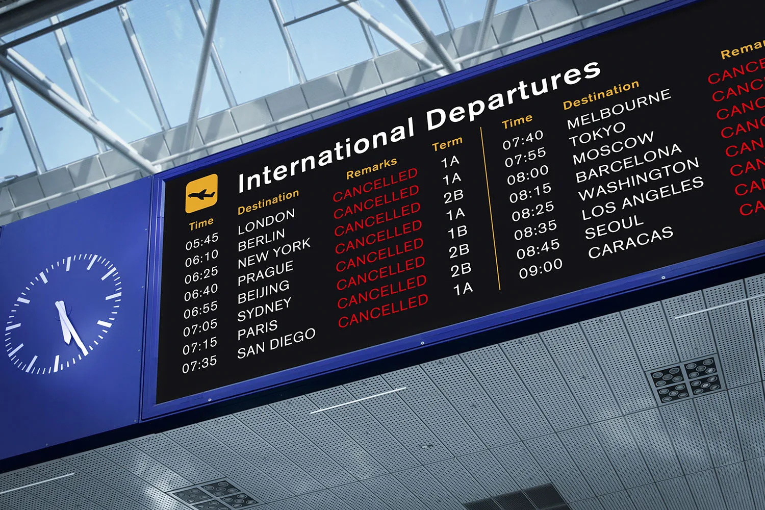 cancelled flight screen