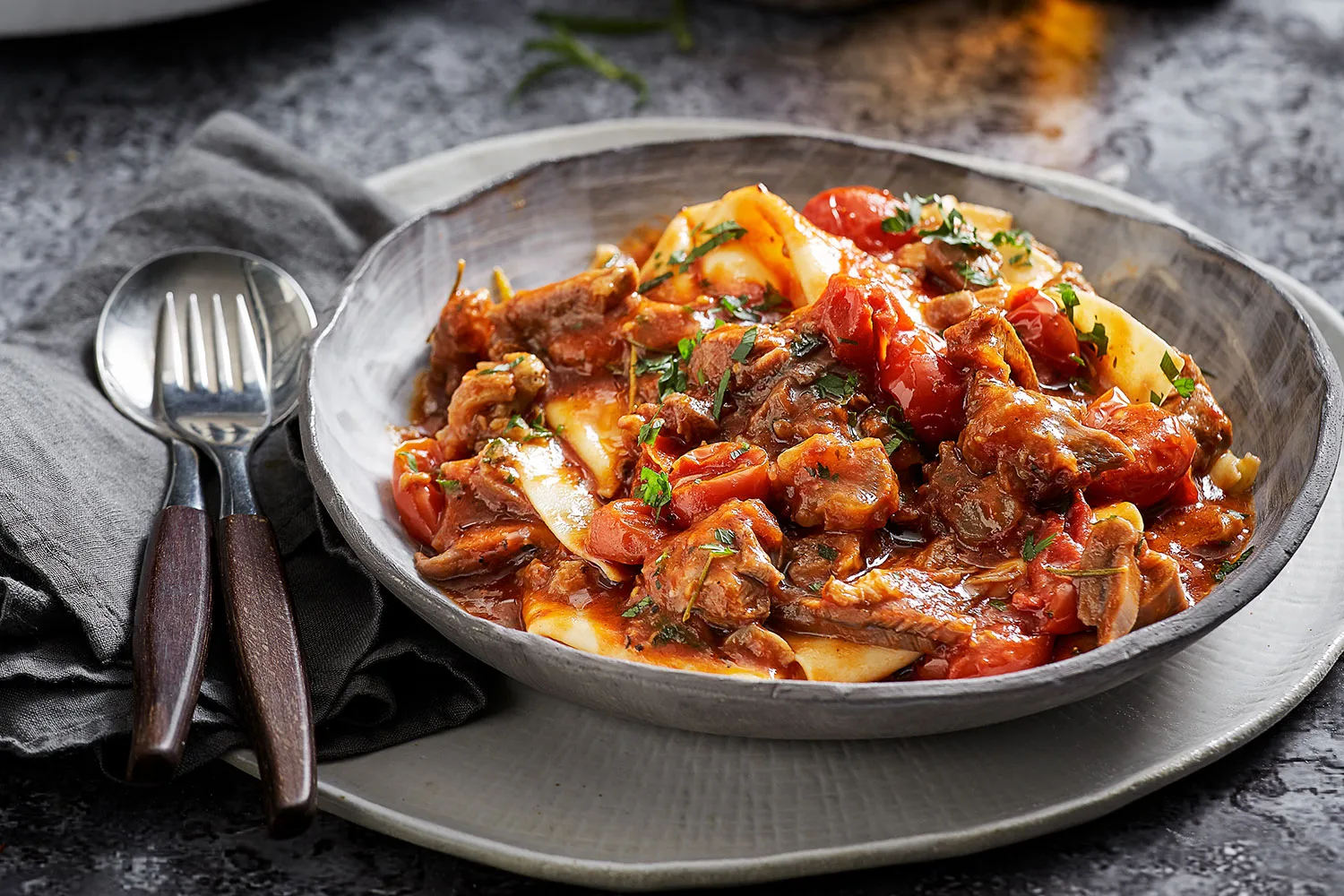 Lamb shank ragu with handkerchief pasta