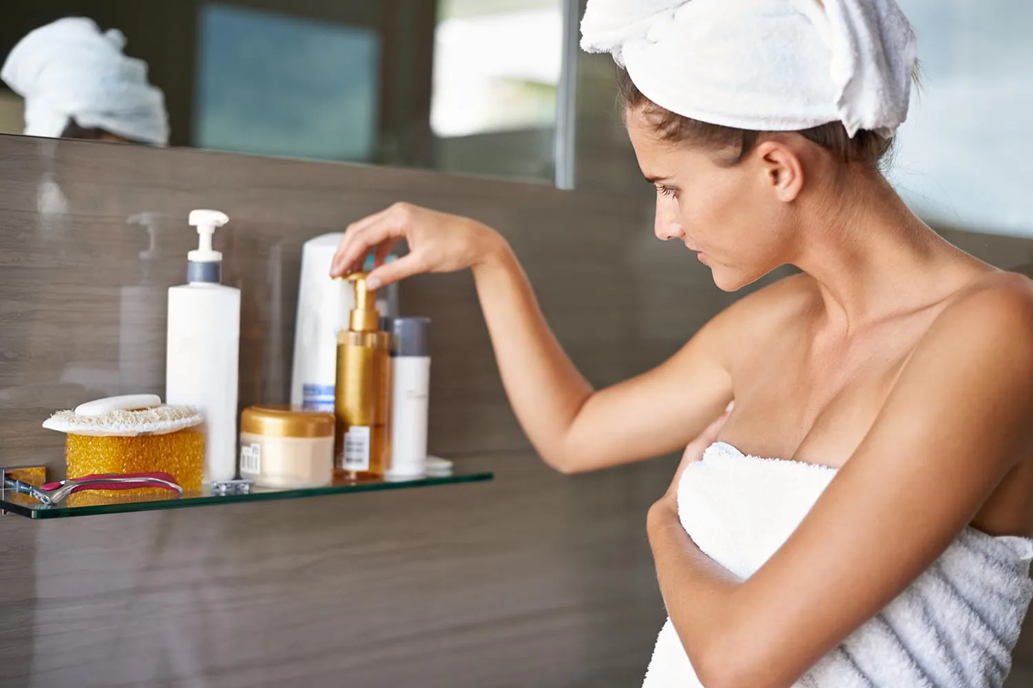 woman looking at beauty products