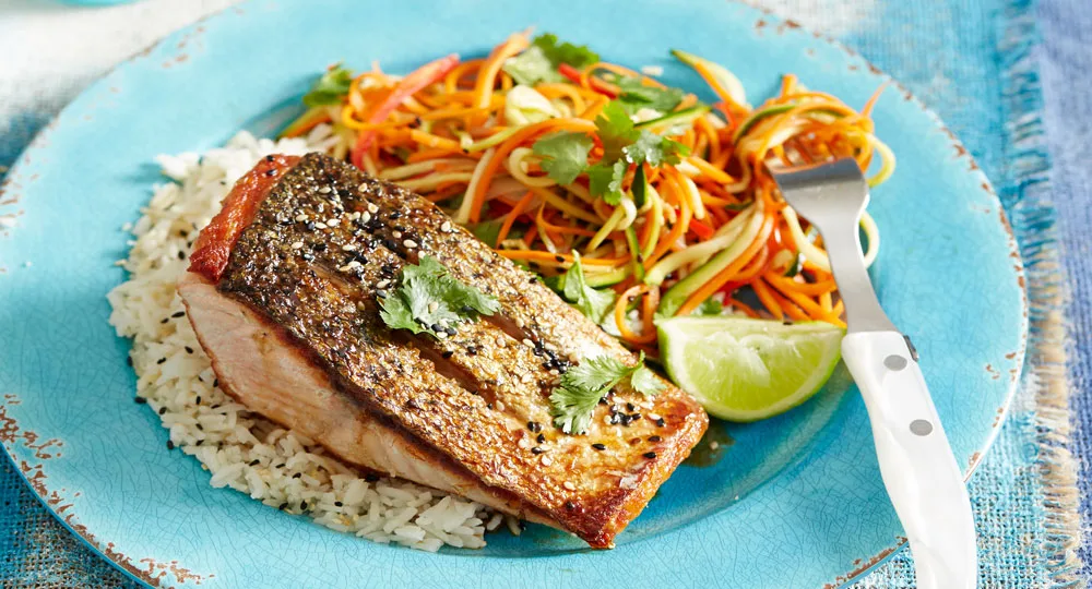 Pan-fried salmon with Asian slaw