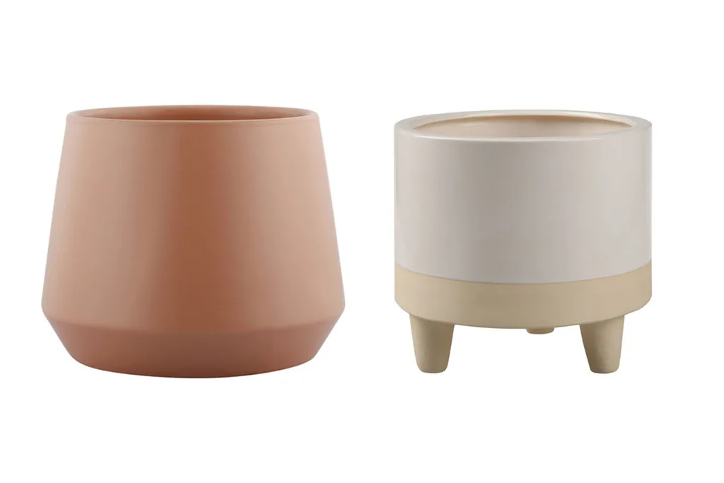 Coral pot, $5 and large footed planter, $10.