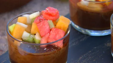 CHOCOLATE MACADAMIA SILK CUSTARD & MELON SALAD