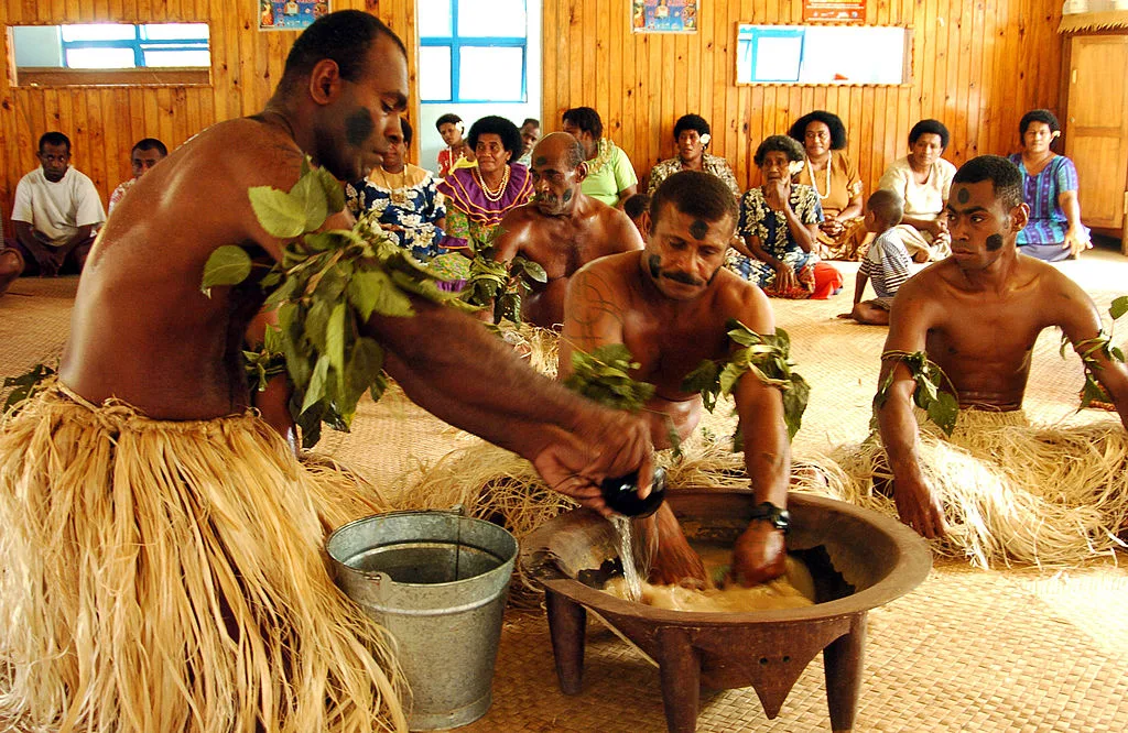 Village elders performing a kava ceremony in Fiji