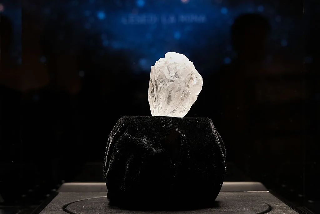 The 1109-carat rough Lesedi La Rona diamond, the biggest rough diamond discovered in more than a century, on at Sotheby's on May 4, 2016 in New York City