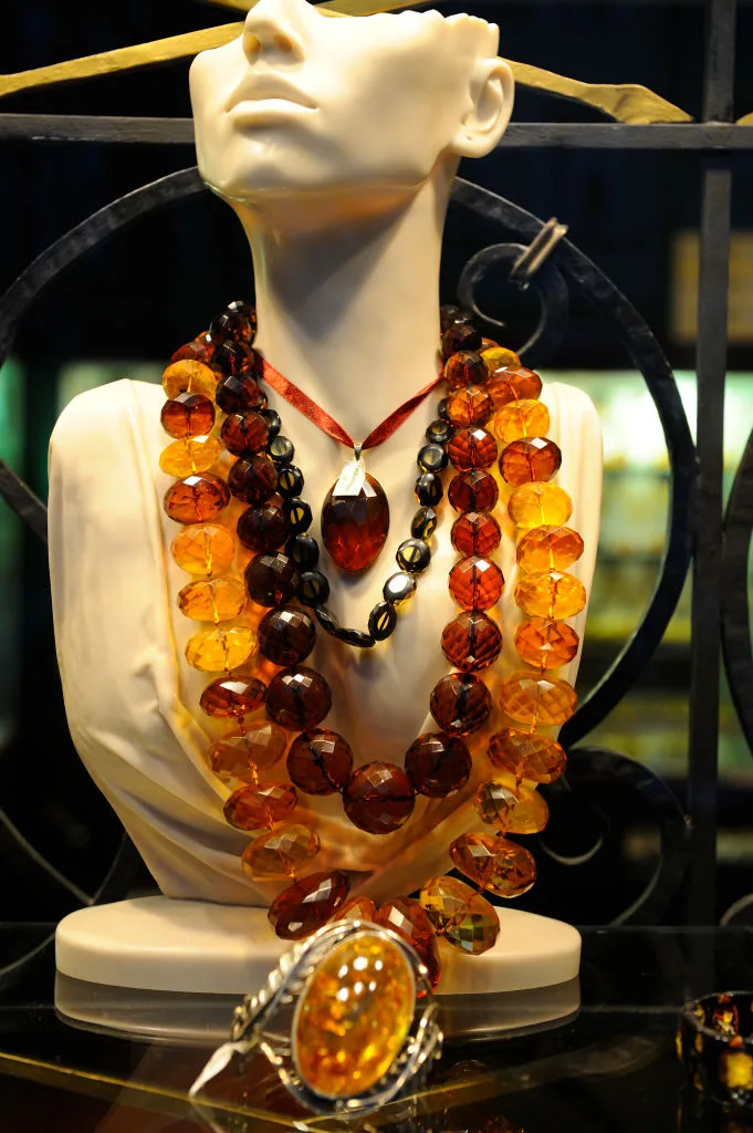 Amber jewels on display in Gdansk, Poland