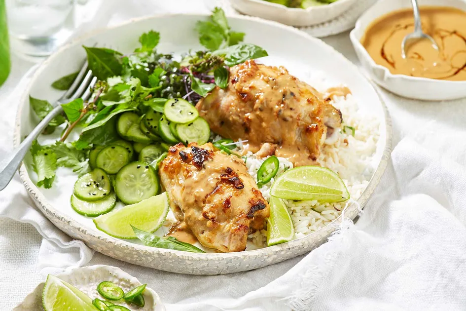 Roast chicken satay and pickled cucumbers Recipe - Better Homes & Gardens Australia