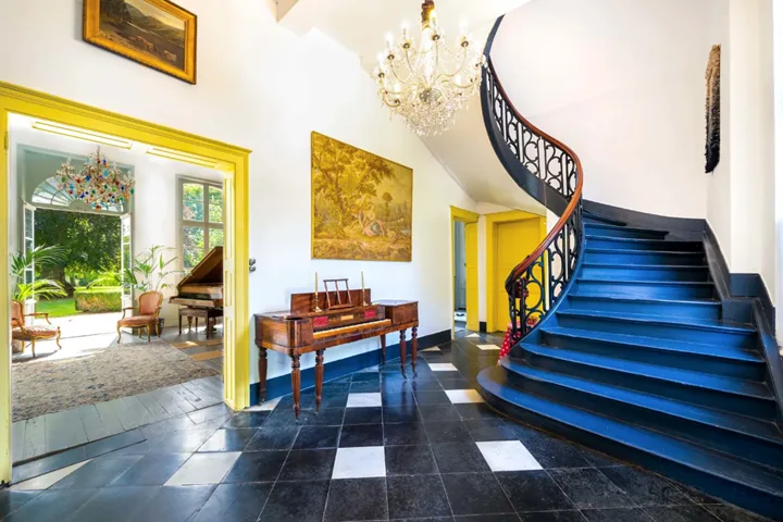 blue staircase in entry