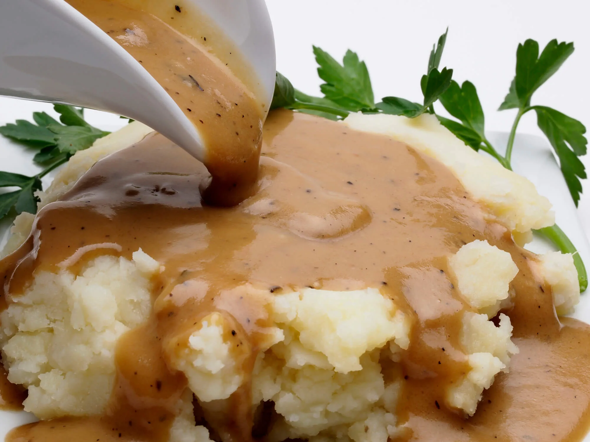 Gravy may be thickened with cornstarch or cornflour.