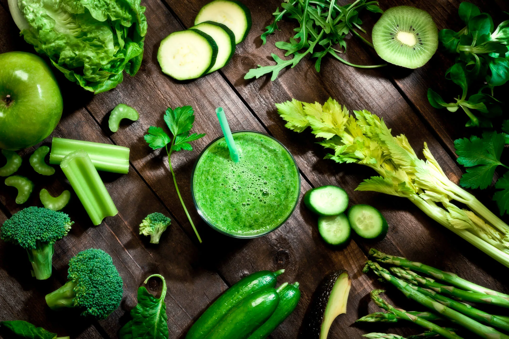 Green vegetables and fruits