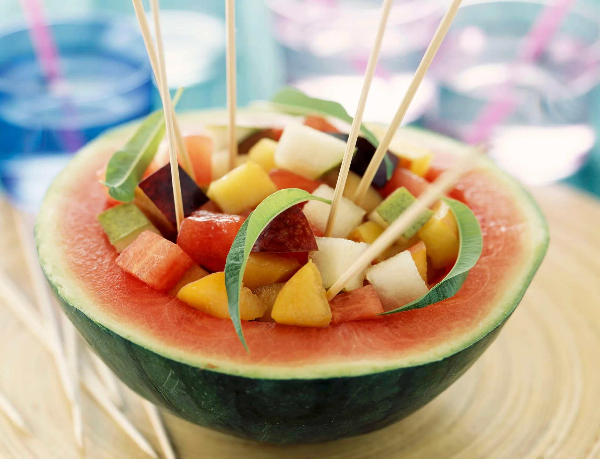 Fruit salad in a watermelon