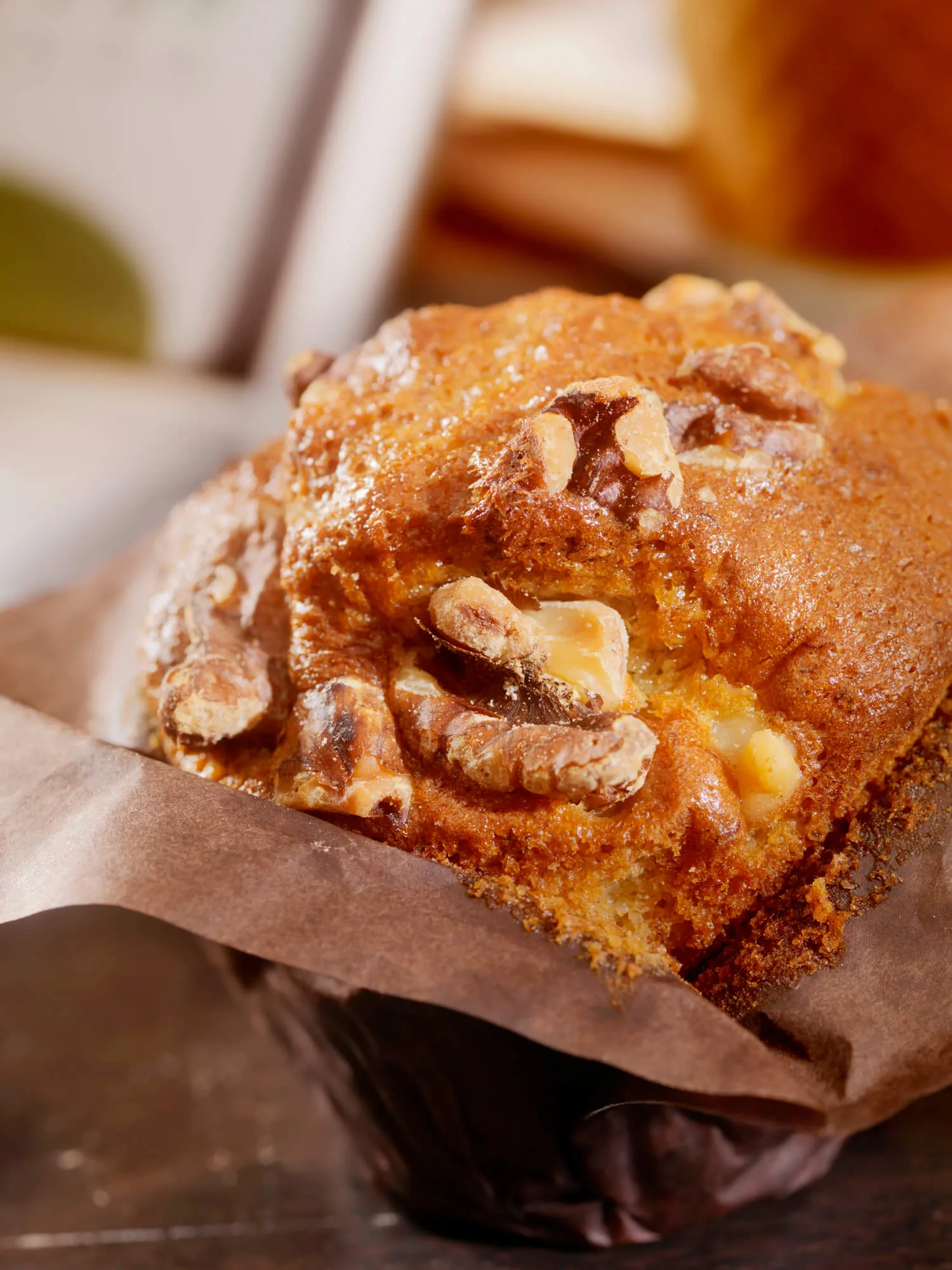 A banana muffin with walnuts