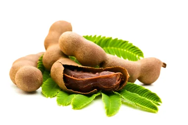 A tamarind fruit against a white background